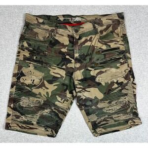 Jordan Craig Camo Jean Shorts Mens 40 Green Moto Distress Legacy Woodland Biker
